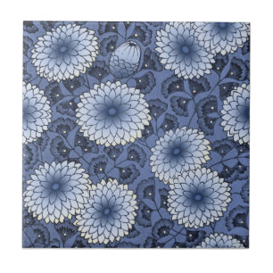Blue Wm Morris Arts & Crafts Chrysanthemum Repro Tegeltje