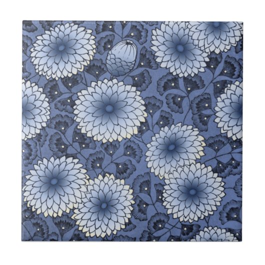 Blue Wm Morris Arts & Crafts Chrysanthemum Repro Tegeltje (Voorkant)