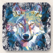Blue Wolf Beverage Coaster | Colorful Wolf Drawing Bier Onderzetter (Voorkant)