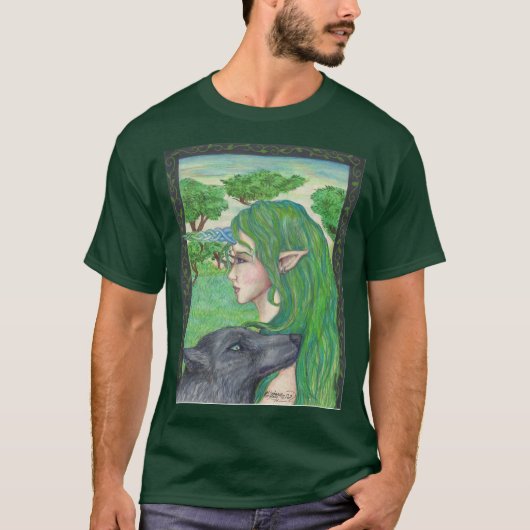 Blue Wolf Fantasy Magic Celtic Irish Fairy Elf T-shirt (Voorkant)