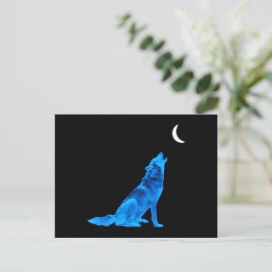 Blue Wolf Howling bij Moon Briefkaart (Staand voorkant)