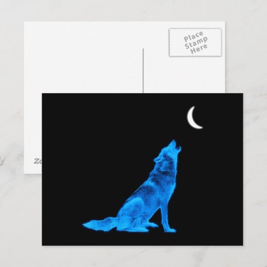 Blue Wolf Howling bij Moon Briefkaart (Voorkant / Achterkant)