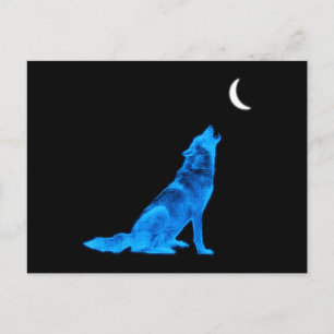 Blue Wolf Howling bij Moon Briefkaart