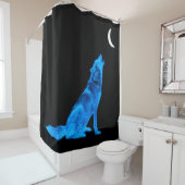 Blue Wolf Howling bij Moon Douchegordijn (In situ)