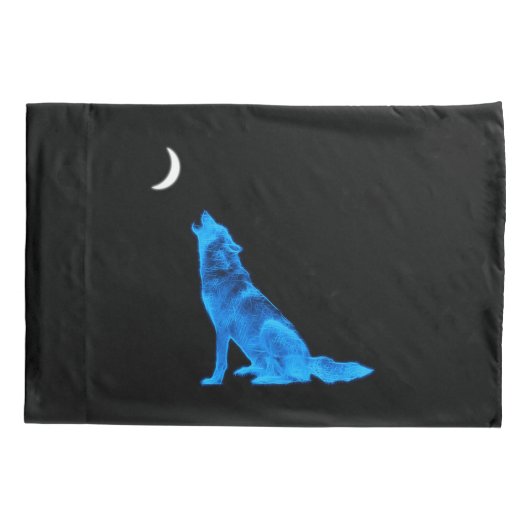 Blue Wolf Howling bij Moon Kussensloop (Achterkant)