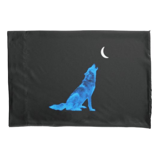Blue Wolf Howling bij Moon Kussensloop (Voorkant)