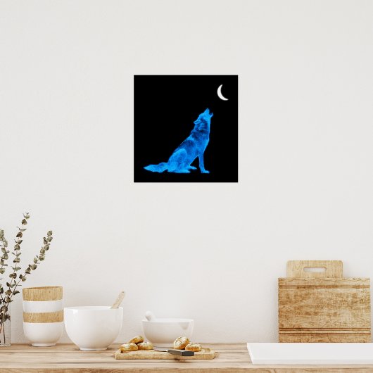 Blue Wolf Howling bij Moon Poster (Keuken)