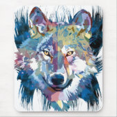 Blue Wolf Mousepad | Colorful Wolf Drawing Muismat (Voorkant)