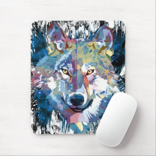 Blue Wolf Mousepad Colorful Wolf Polygon Muismat