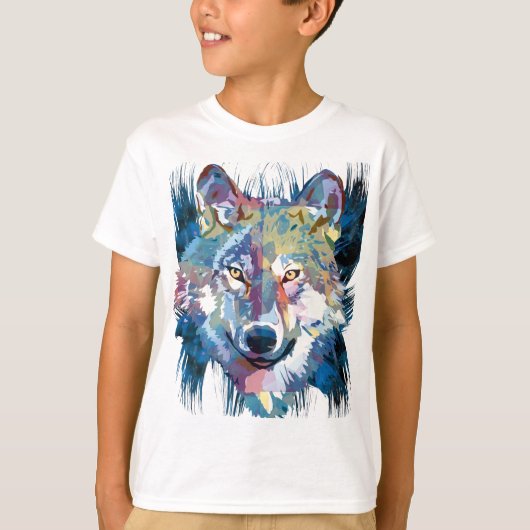 Blue Wolf T-Shirt | Colorful Wolf Drawing (Voorkant)