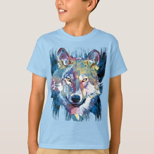 Blue Wolf T-Shirt | Colorful Wolf Drawing (Voorkant)