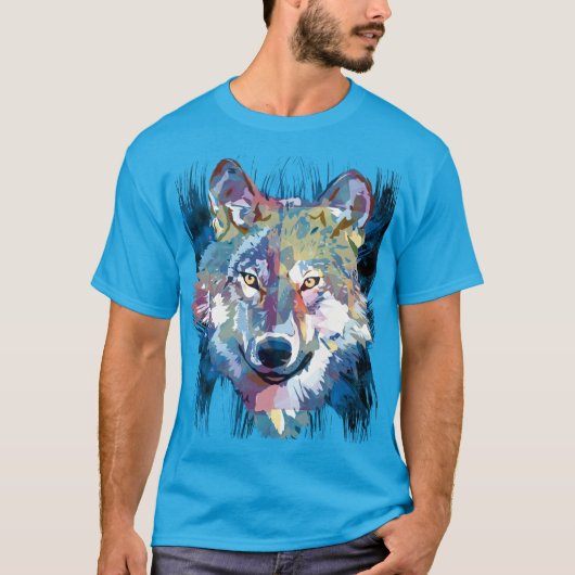 Blue Wolf T-Shirt | Colorful Wolf Drawing Shirt (Voorkant)