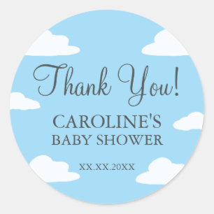 Blue Wolken Het Is Een Jongen Baby Shower Uitnodig Ronde Sticker
