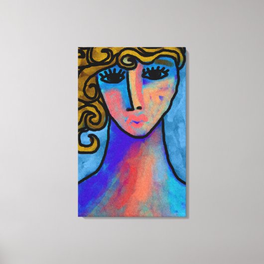 Blue Woman Abstract Digital Painting Canvas Afdruk (Voorkant)