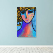 Blue Woman Abstract Digital Painting Canvas Afdruk (Insitu (Houten vloer))
