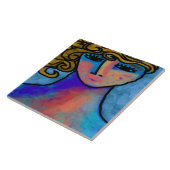 Blue Woman Abstract Digital Painting Tegeltje (Zijkant)