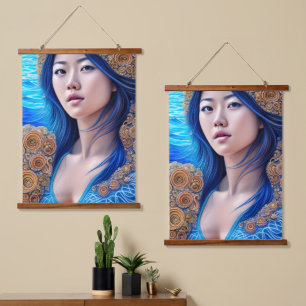 Blue Woman Portret Abstracte Fantasy Art Hangend Wandkleed