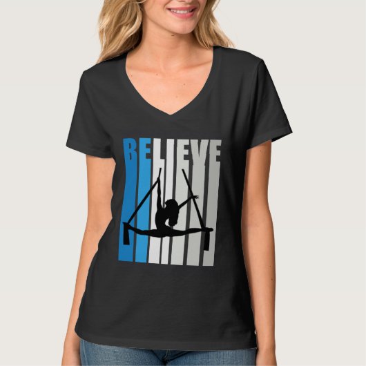 Blue Womens Believe Air Dancer Motivational Retro  T-shirt (Voorkant)