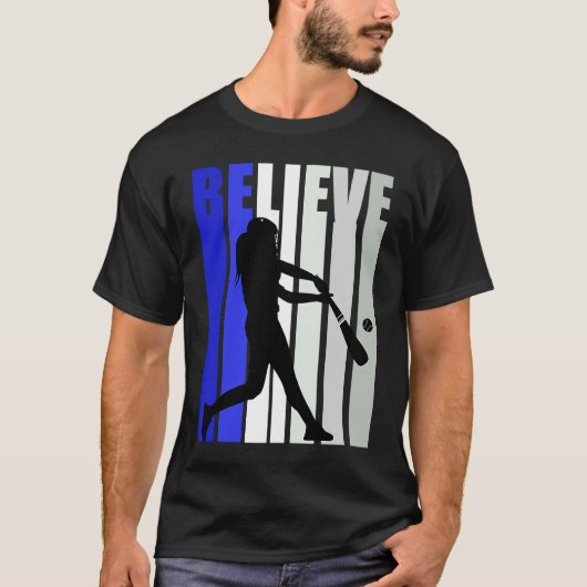 Blue Womens Believe Baseball Inspirational Softbal T-shirt (Voorkant)