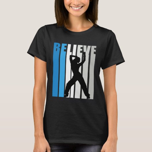 Blue Womens Believe Dance Motivational Retro Graph T-shirt (Voorkant)