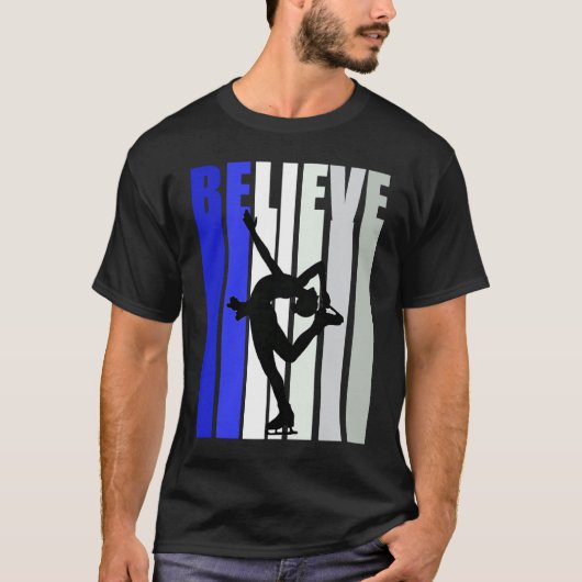 Blue Womens Believe Ice Skating Inspirational Squa T-shirt (Voorkant)