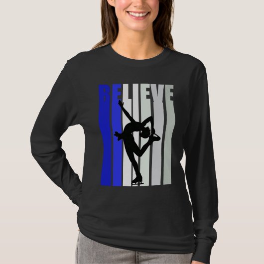 Blue Womens Believe Ice Skating Inspirational Squa T-shirt (Voorkant)
