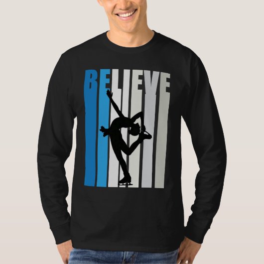 Blue Womens Believe Ice Skating Motivational Retro T-shirt (Voorkant)