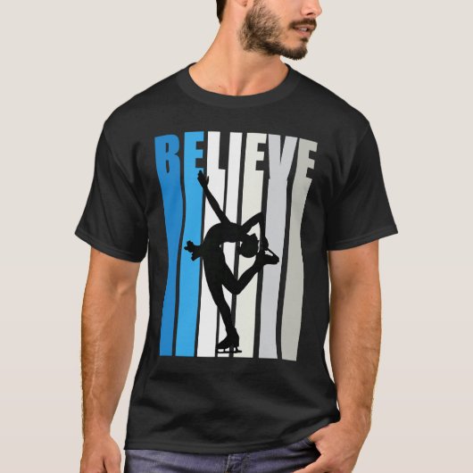 Blue Womens Believe Ice Skating Motivational Retro T-shirt (Voorkant)