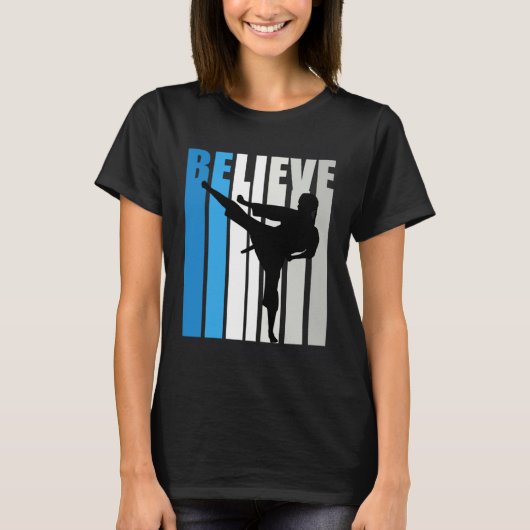 Blue Womens Believe Jiu Jitsu Motivational Retro G T-shirt (Voorkant)
