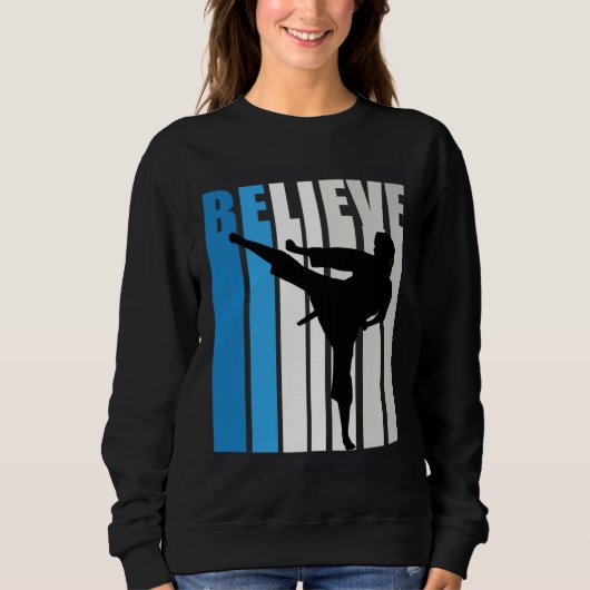 Blue Womens Believe Jiu Jitsu Motivational Retro G Trui (Voorkant)