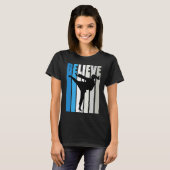 Blue Womens Believe Karate Motivational Retro Grap T-shirt (Voorkant volledig)