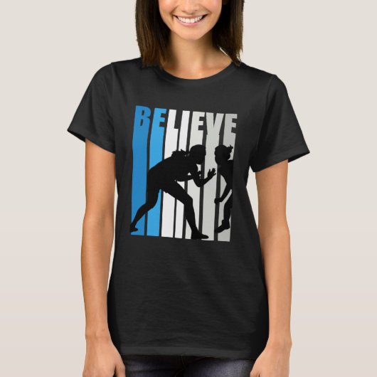 Blue Womens Believe Wrestling Motivational Retro G T-shirt (Voorkant)