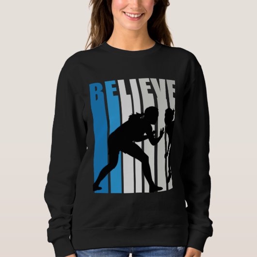 Blue Womens Believe Wrestling Motivational Retro G Trui (Voorkant)