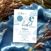 Blue Wonderful World First Birthday Invitation Kaart