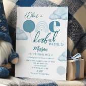 Blue Wonderful World First Birthday Invitation Kaart