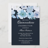 Blue Wonderland Grey Floral Quinceanera Party Kaart (Voorkant)