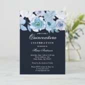 Blue Wonderland Grey Floral Quinceanera Party Kaart (Staand voorkant)