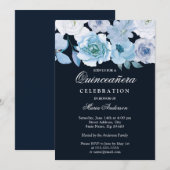 Blue Wonderland Grey Floral Quinceanera Party Kaart (Voorkant / Achterkant)