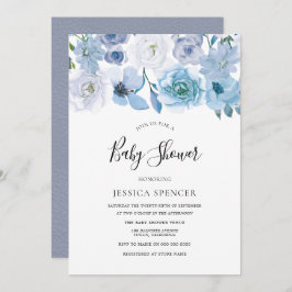 Blue Wonderland Grey Flower Baby shower Invite Kaart