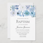Blue Wonderland Grey Flower Baptism Invite Kaart (Voorkant)