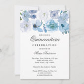 Blue Wonderland Grey Flower Quinceanera Invite Kaart (Voorkant)