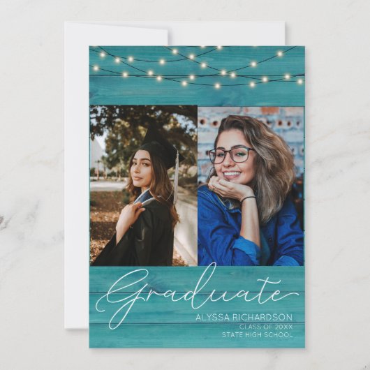 Blue Wood 2 Photo Handritin Typography Afstuderen Kaart (Voorkant)