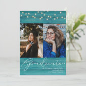 Blue Wood 2 Photo Handritin Typography Afstuderen Kaart (Staand voorkant)