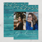 Blue Wood 2 Photo Handritin Typography Afstuderen Kaart (Voorkant / Achterkant)