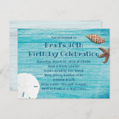 Blue Wood Beach Shells Party Invitation Briefkaart (Voorkant / Achterkant)