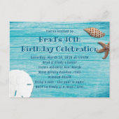 Blue Wood Beach Shells Party Invitation Briefkaart (Voorkant)