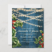 Blue Wood Berries Kerstmis bruiloft uitnodiging (Voorkant)