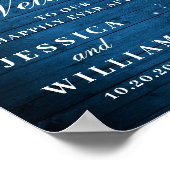 Blue Wood & Blush Rozen Floral Weddenschap Welkom Poster (Hoek)