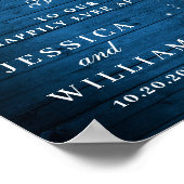 Blue Wood & Blush Rozen Floral Weddenschap Welkom Poster (Hoek)