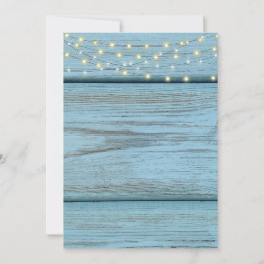 Blue Wood Boho Lights Rehearsal Dinner Invitations Kaart (Achterkant)